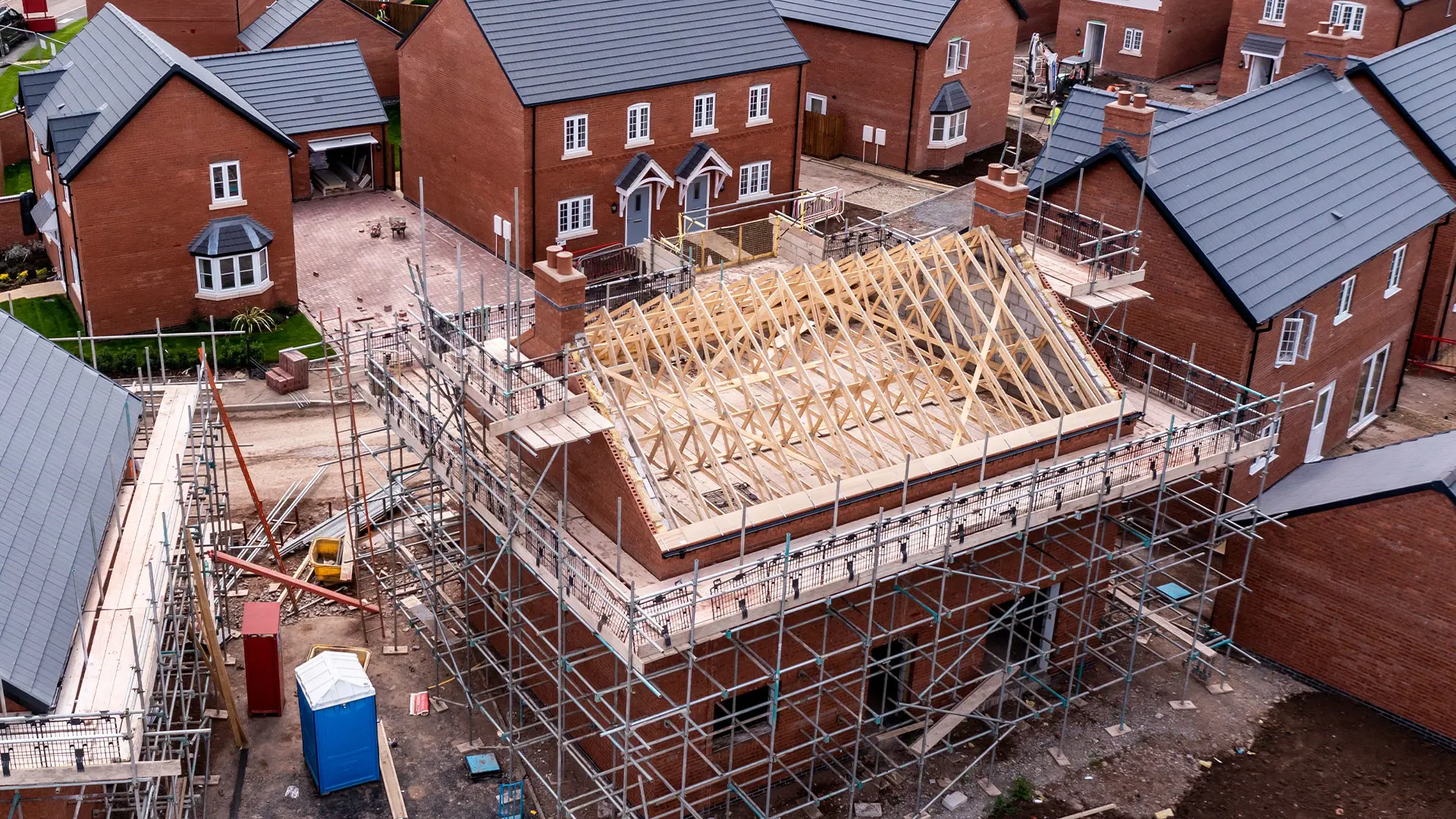 Arial shot of houses being built